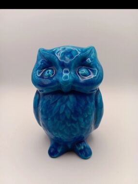 Vintage Owl Planter MCM Turquoise Blue Rare